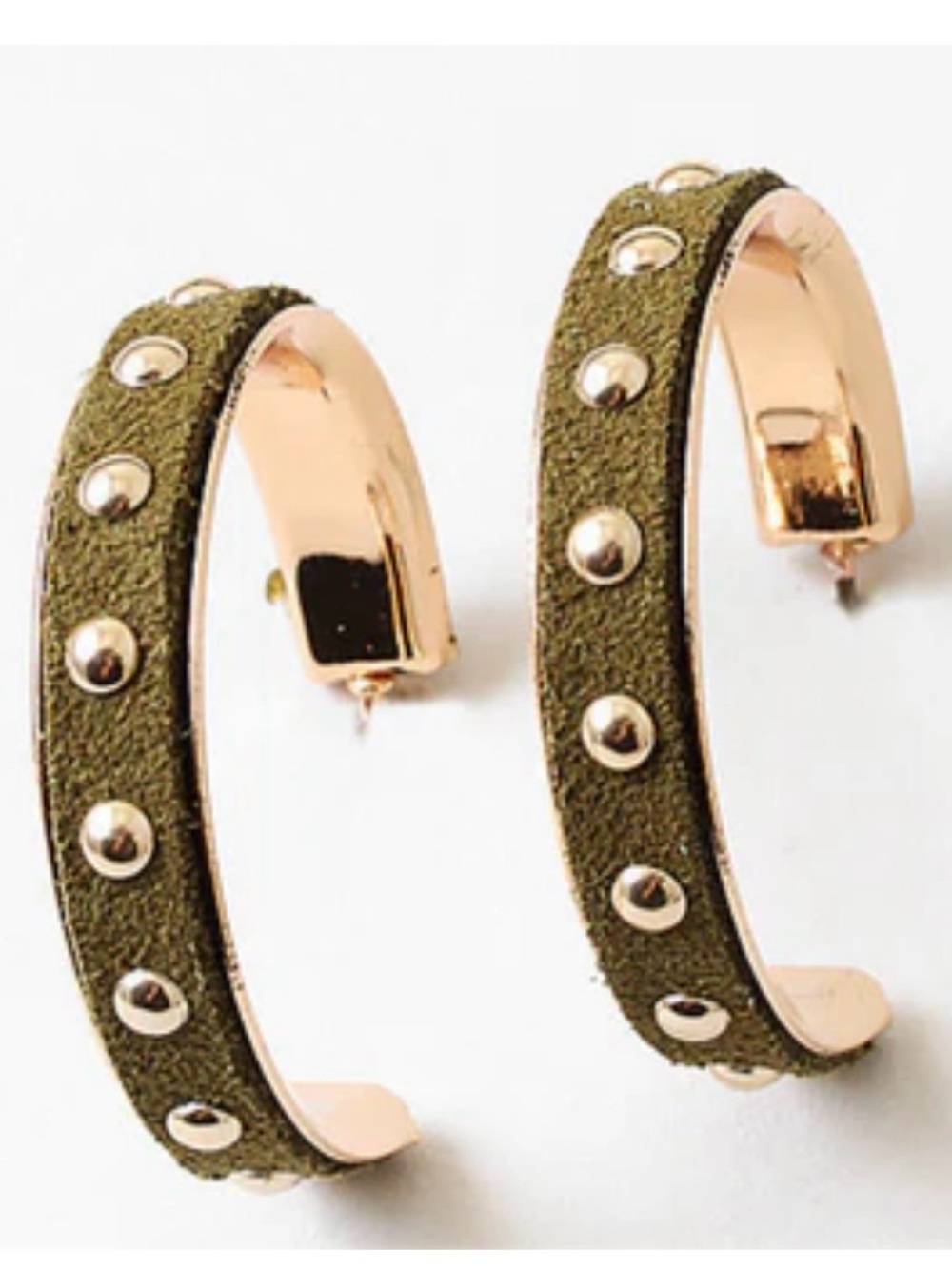 Erin McDermott Olive Suede Studded Hoop Earrings $25